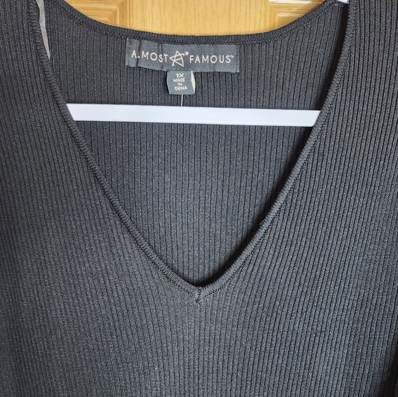 Puff Lace Sleeve Ribbed Sweater Dress plus size Fall / Winter Midi Dress - Picture 10 of 15